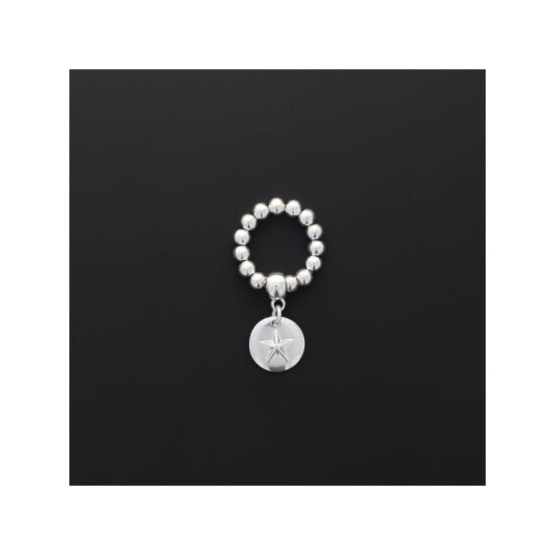 Bague perles étoile relief SECRET DE CUIR