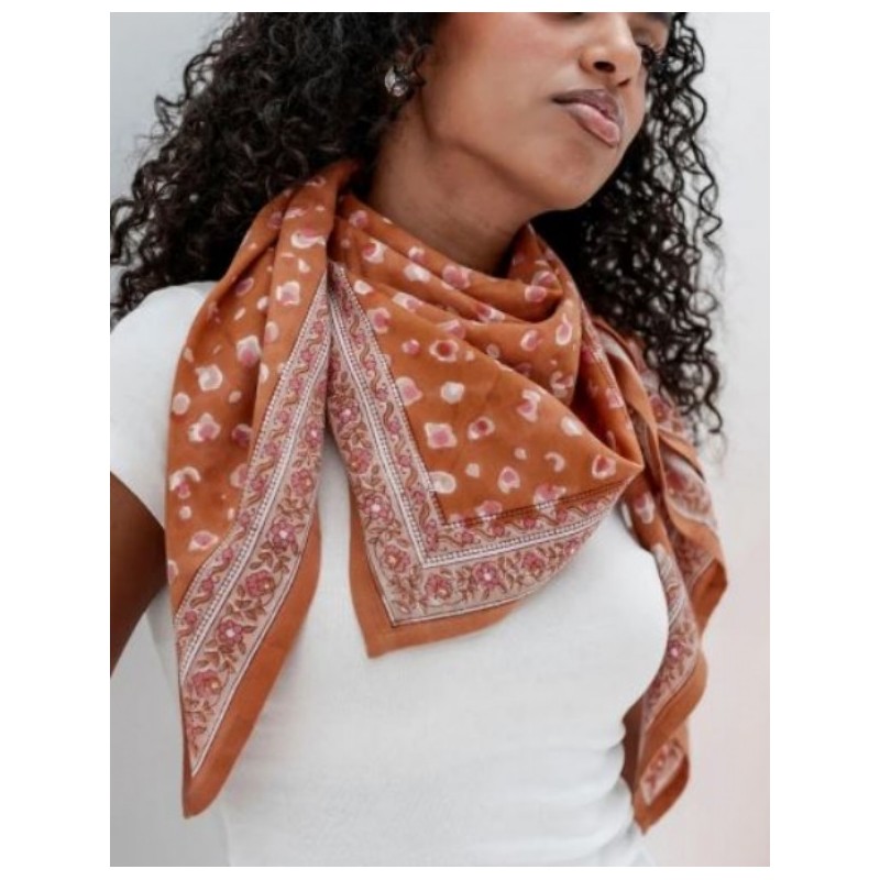 GRAND FOULARD INDIEN BENGAL PRALINE